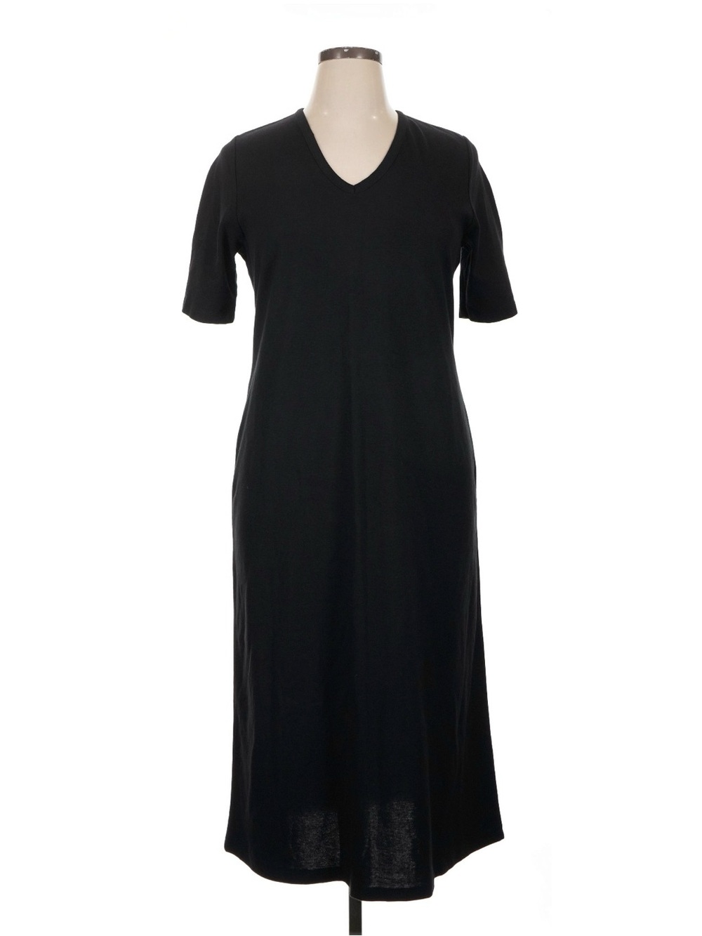 Peruvian Connection Black V-Neck Midi T-Shirt Dress Size XL